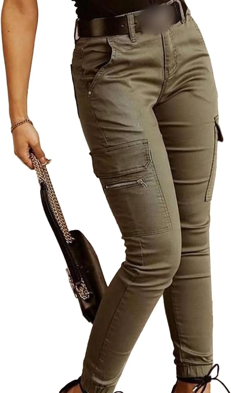 SEMATOMALA Women's Multi Pockets Cargo Pants Casual Relaxed-Fit Work Pants Tapered Skinny Slim Fitted Trousers