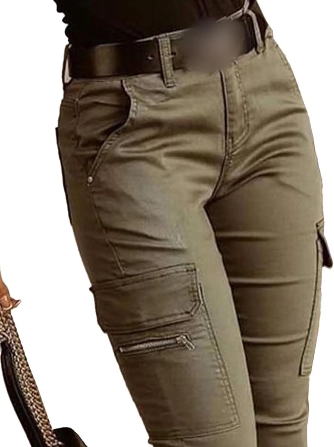 SEMATOMALA Women's Multi Pockets Cargo Pants Casual Relaxed-Fit Work Pants Tapered Skinny Slim Fitted Trousers