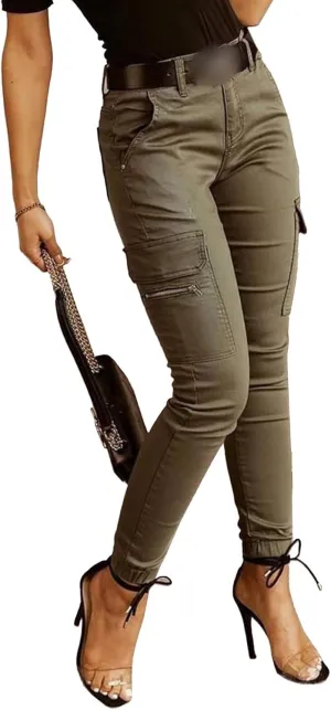 SEMATOMALA Women's Multi Pockets Cargo Pants Casual Relaxed-Fit Work Pants Tapered Skinny Slim Fitted Trousers
