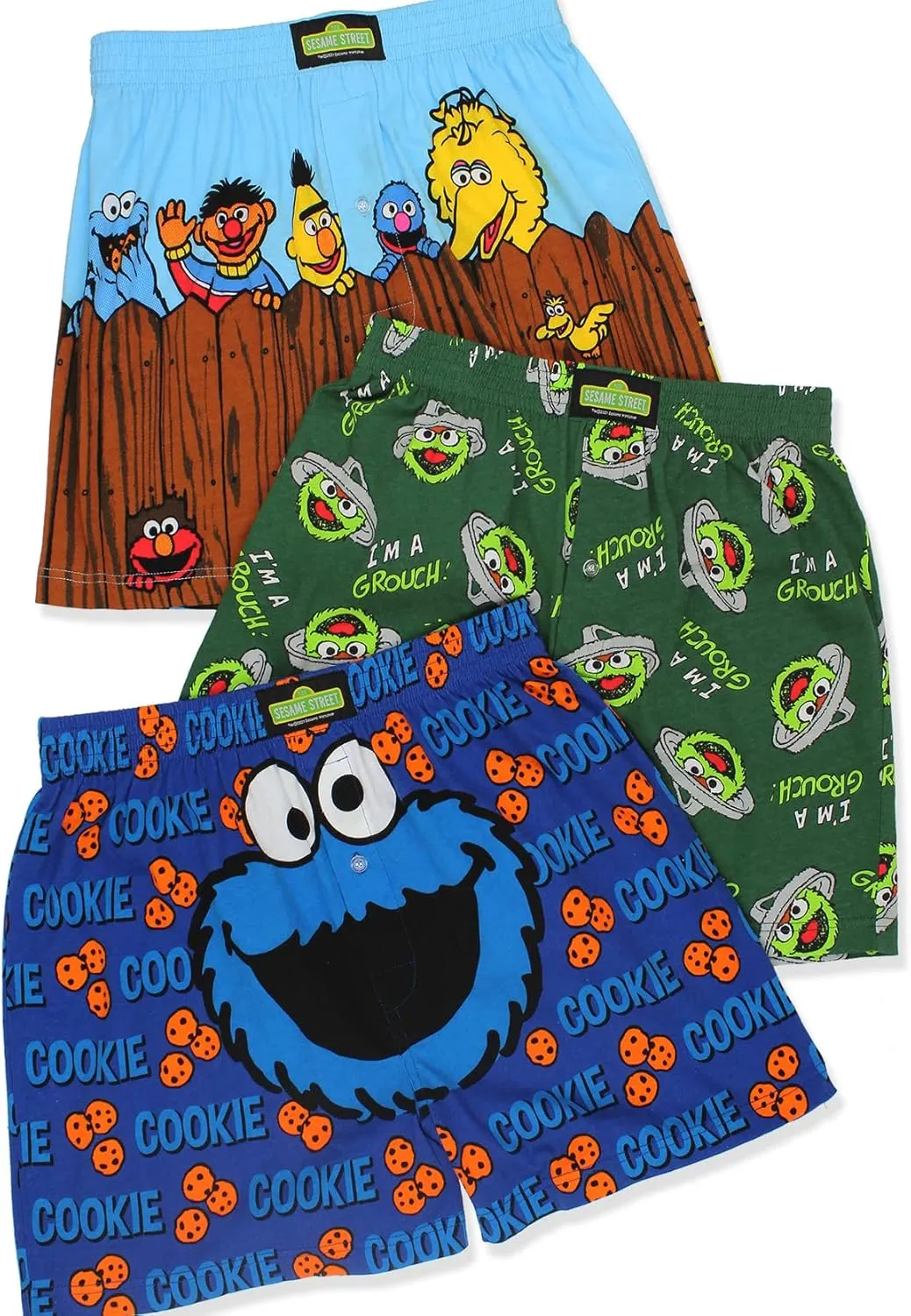 Sesame Street Men's Button Fly Boxer Lounge Shorts