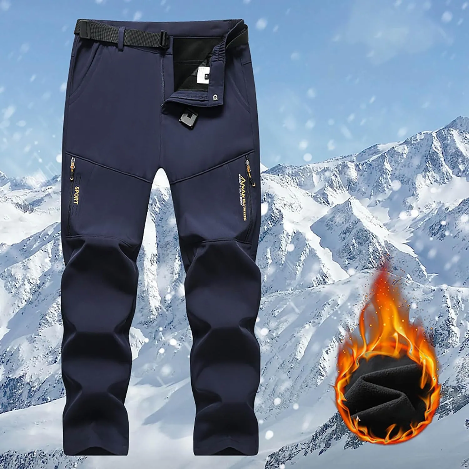 Snow Pants Men Waterproof Outdoor Hiking Ski Snowboard Pants Softshell Fleece Lined Winter Pants with Pockets