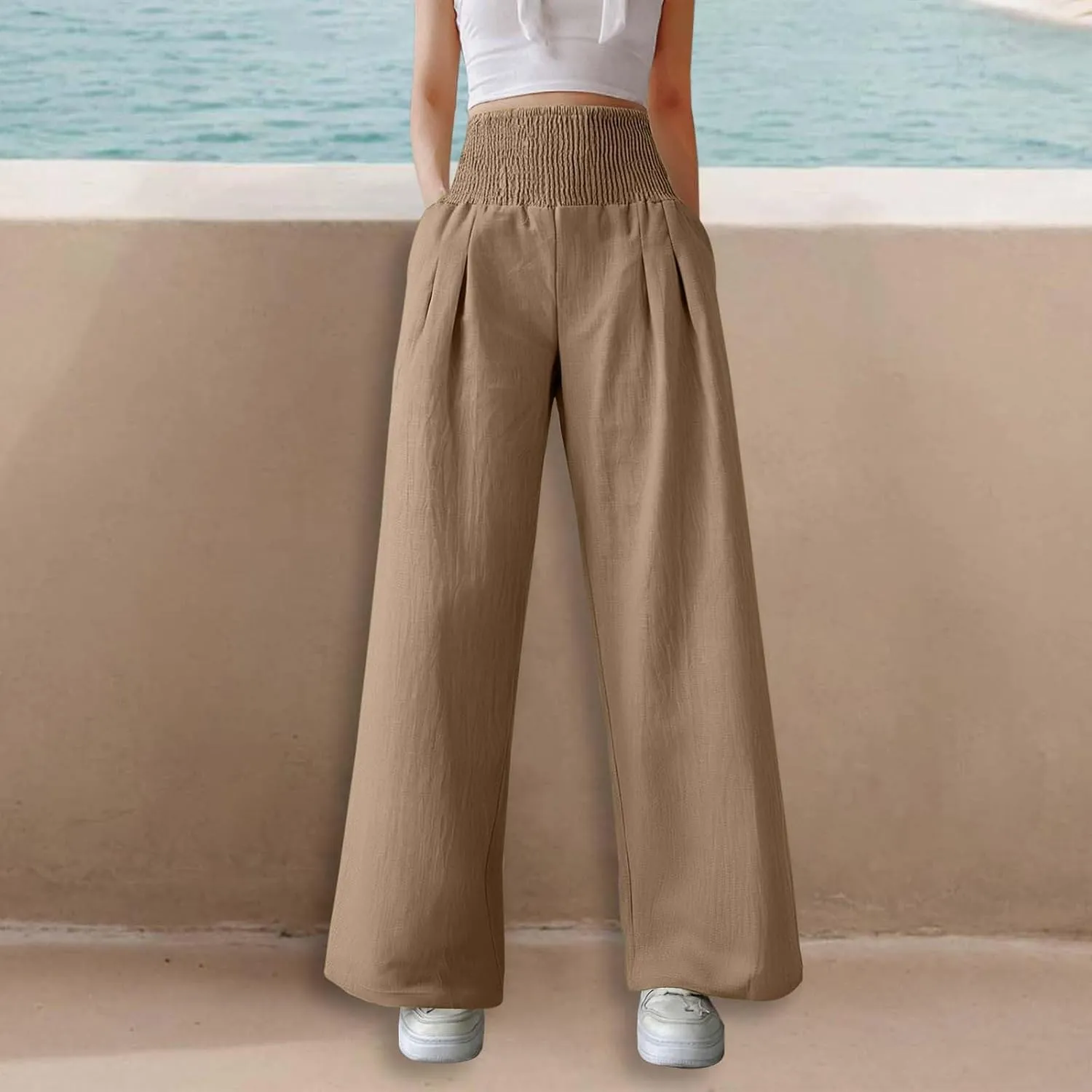 Straight Leg Pants for Women Wide Leg Casual Pants Loose Track Trousers with Pockets Lounge Workout Jogging Sweatpants