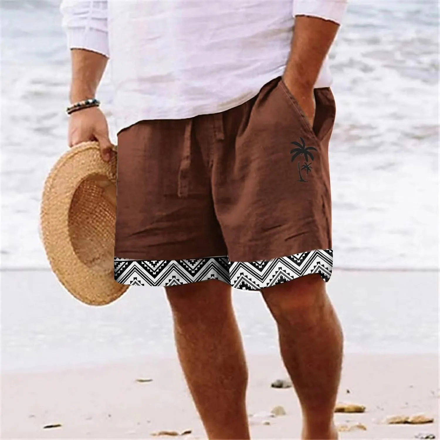 Swimming Shorts for Men Beach Short Casual Loose Fashion Loose Tether Pocket Board Summer Soft with Mesh
