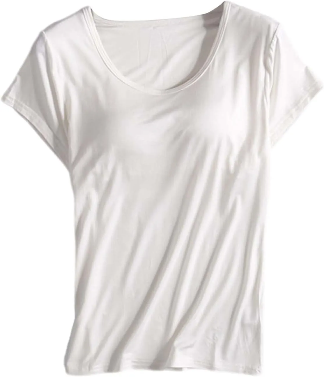 T-Shirt with Built-in Bra Women Workout Yoga Tops Short Sleeve Padded Bras Soft Pajama Plus Size Athletic Shirts