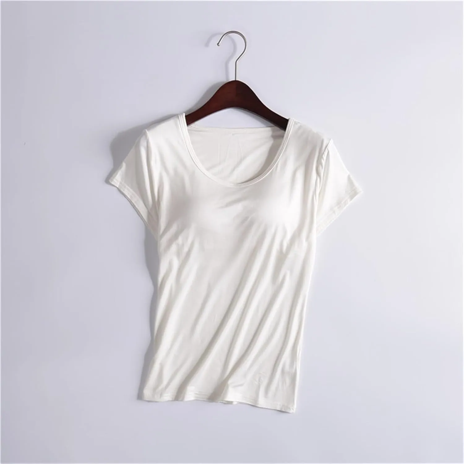 T-Shirt with Built-in Bra Women Workout Yoga Tops Short Sleeve Padded Bras Soft Pajama Plus Size Athletic Shirts