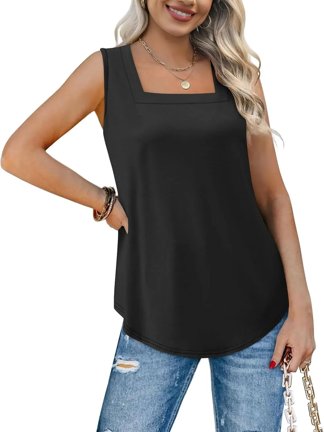 Tank Top for Women Trendy Square Neck Sleeveless Casual Tops Soft Loose Fit Workout Basic Summer Clothes 2025
