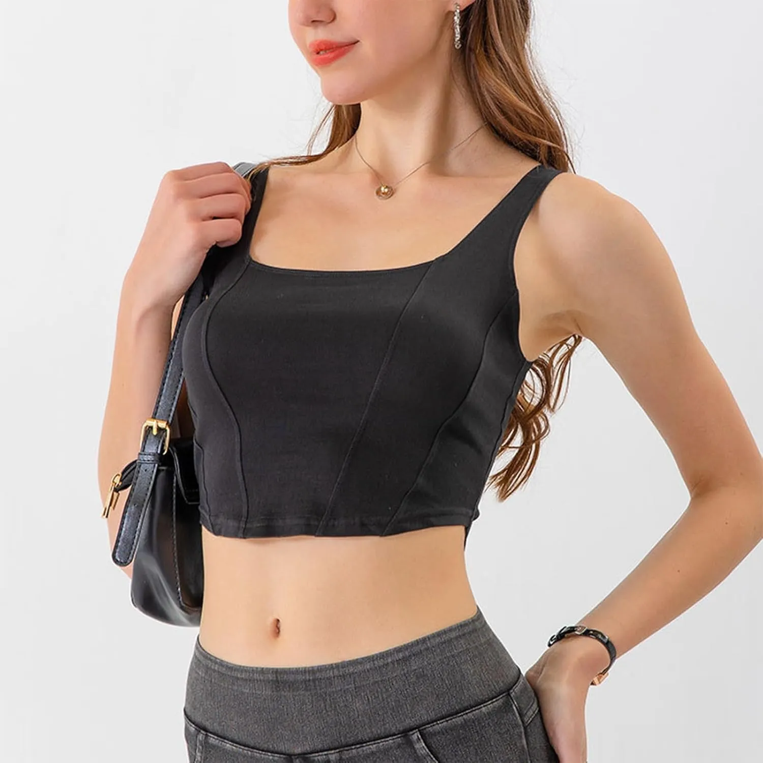 Tank Tops for Women 2025 U-Neck Sleeveless Workout Vest Stretch Denim Sports Lingerie Camisoles Without Pads