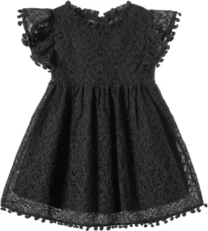 Toddler Girls Cute Pompoms Lace Floral Elegant Retro Swing Party Dress