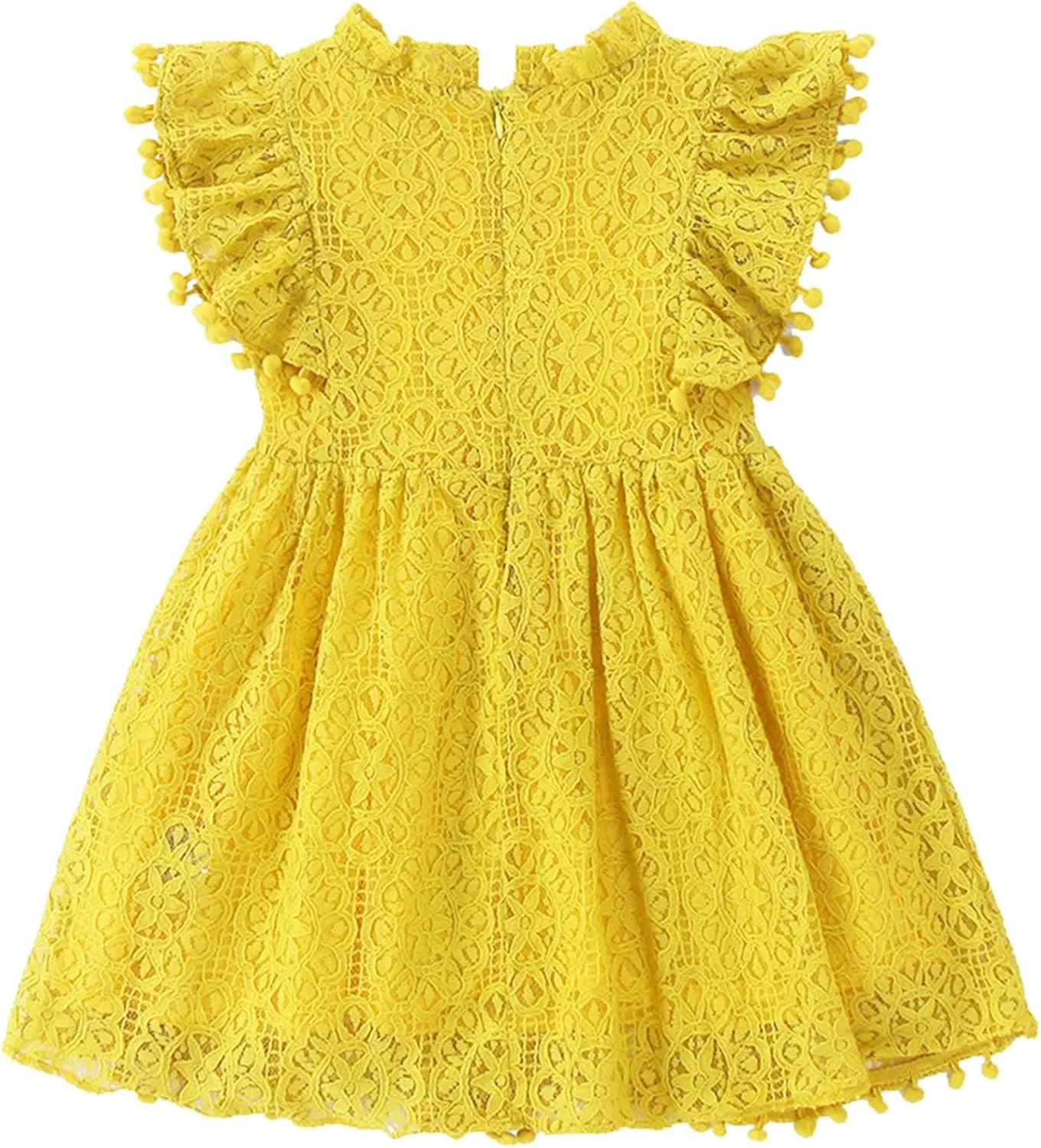 Toddler Girls Cute Pompoms Lace Floral Elegant Retro Swing Party Dress