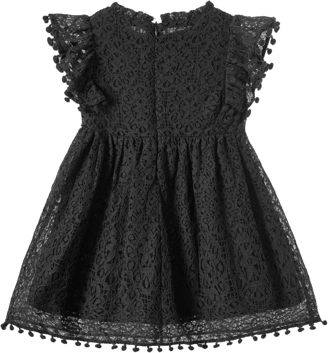 Toddler Girls Cute Pompoms Lace Floral Elegant Retro Swing Party Dress