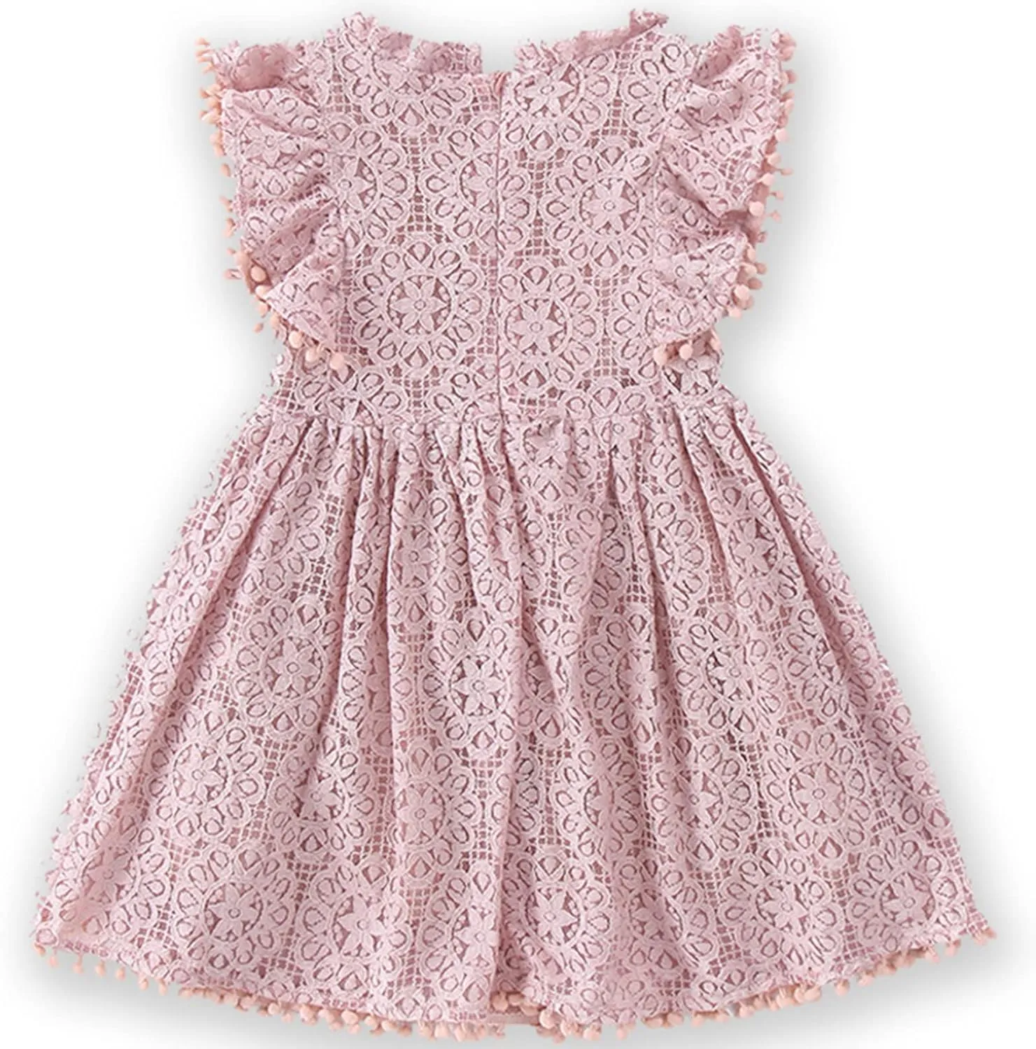 Toddler Girls Cute Pompoms Lace Floral Elegant Retro Swing Party Dress