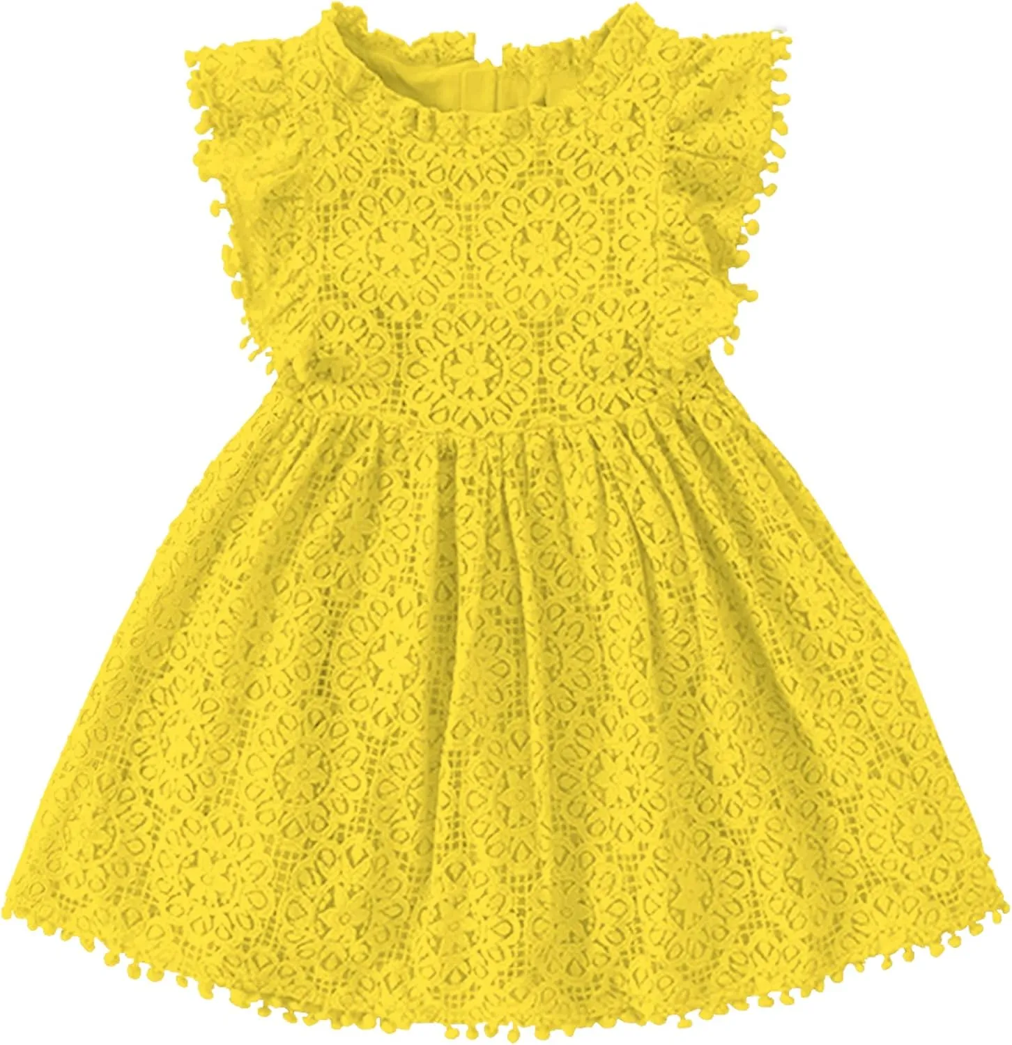 Toddler Girls Cute Pompoms Lace Floral Elegant Retro Swing Party Dress