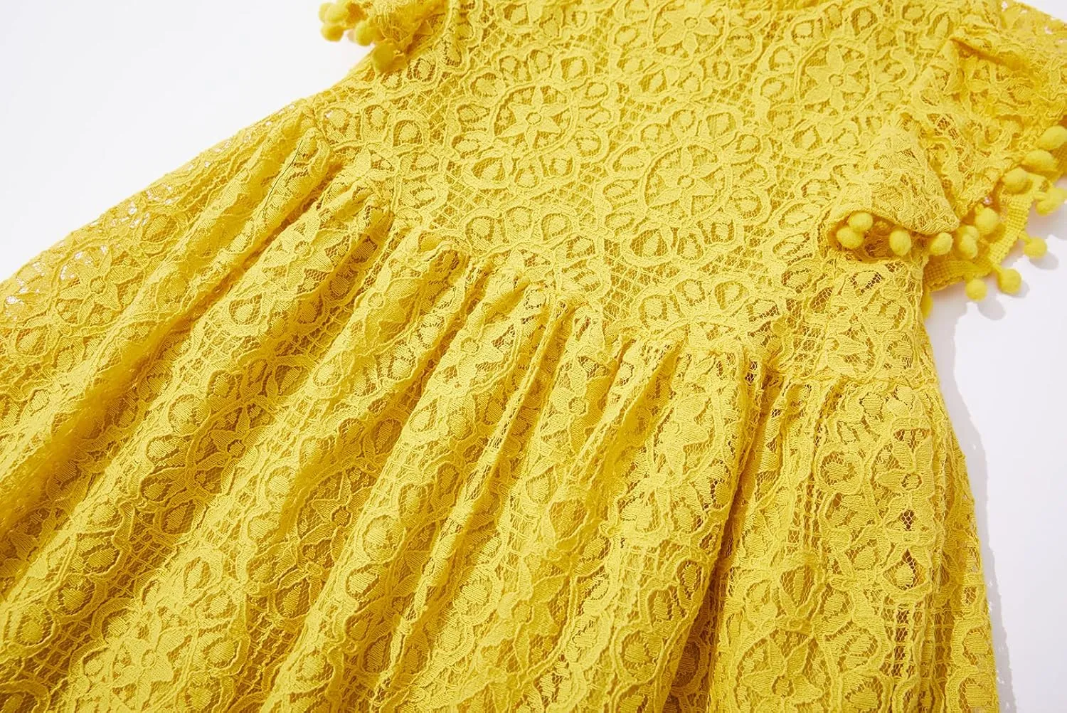 Toddler Girls Cute Pompoms Lace Floral Elegant Retro Swing Party Dress