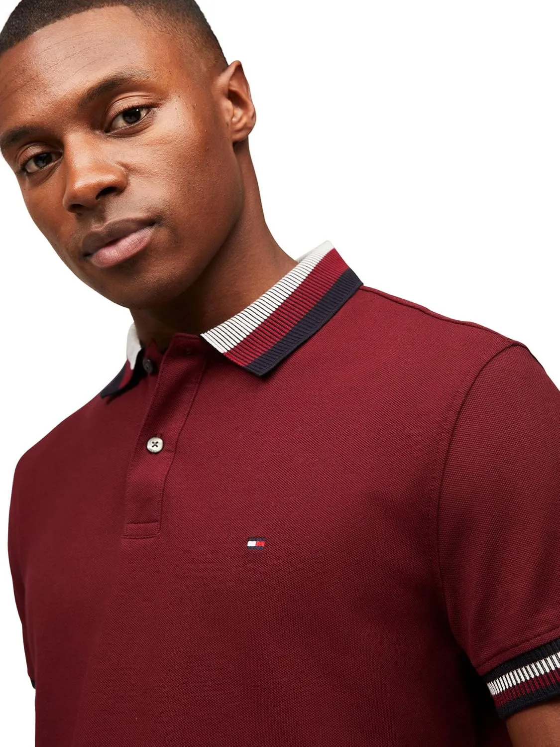 Tommy Hilfiger Men's Short Sleeve Casual Polo Shirts in Regular Fit with Stretch and Collar Designs