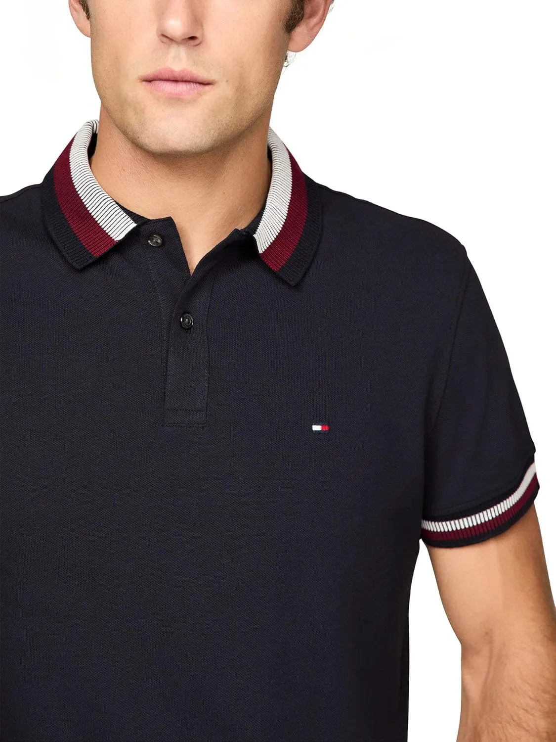 Tommy Hilfiger Men's Short Sleeve Casual Polo Shirts in Regular Fit with Stretch and Collar Designs