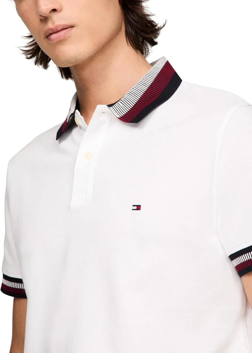Tommy Hilfiger Men's Short Sleeve Casual Polo Shirts in Regular Fit with Stretch and Collar Designs