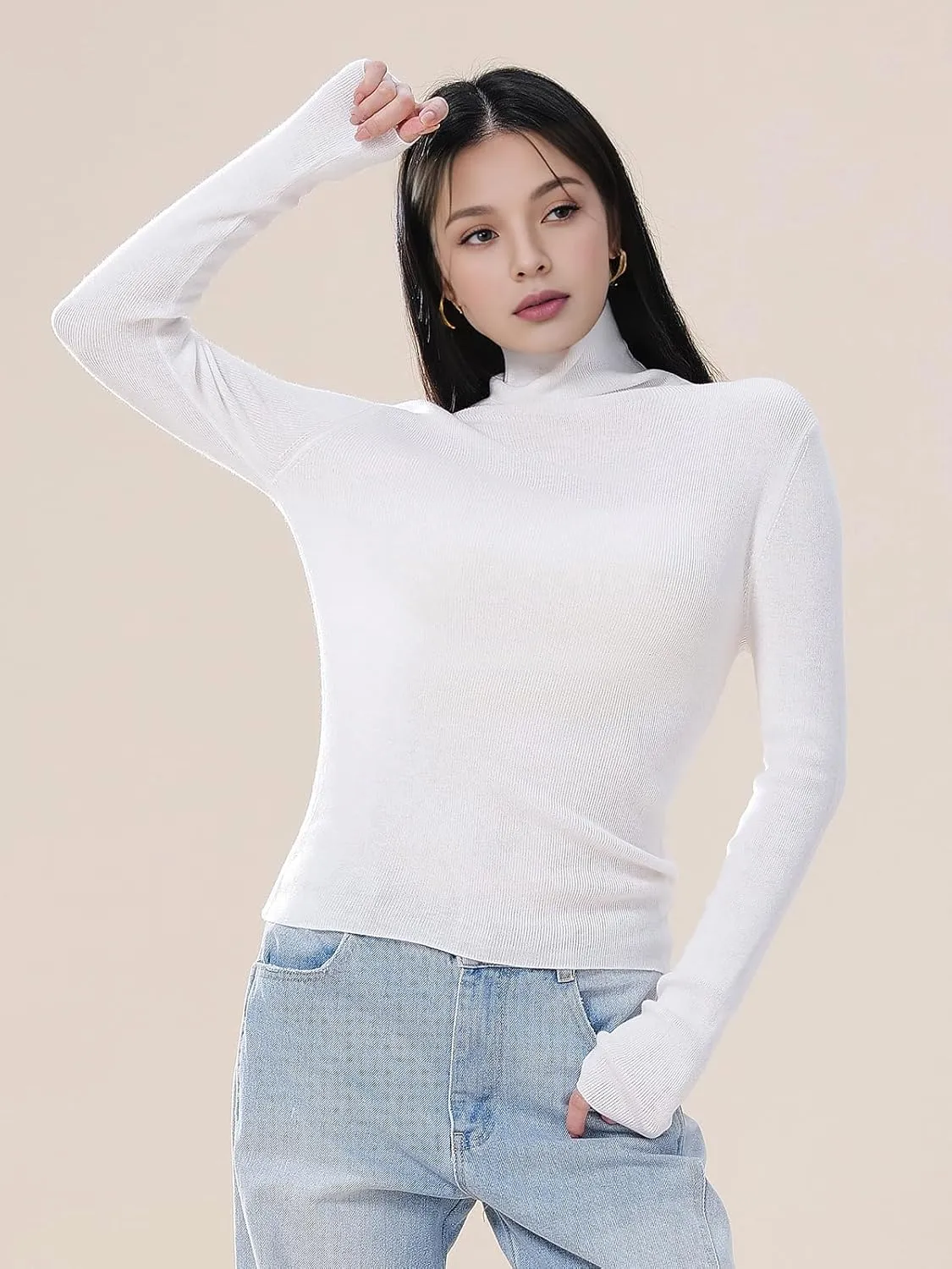 Turtle Necks Tops for Women 2025 Cute Knitted Warm Fitted Sweater Business Outfits Turtleneck Sweaters for Women