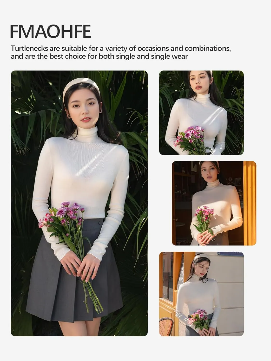 Turtle Necks Tops for Women 2025 Cute Knitted Warm Fitted Sweater Business Outfits Turtleneck Sweaters for Women