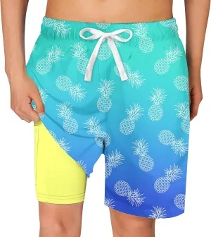 uideazone Boys Swim Trunks with Compression Liner Swim Shorts Quick Dry Swimsuit Anti-Chafe Swimwear 7-20T