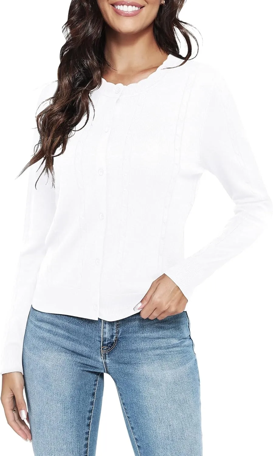 Urban CoCo Women's Lightweight Crew Neck Cropped Cardigan Long Sleeve Open Front Soft Knit Tops Casual Outfit