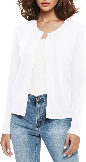 Urban CoCo Women's Lightweight Crew Neck Cropped Cardigan Long Sleeve Open Front Soft Knit Tops Casual Outfit