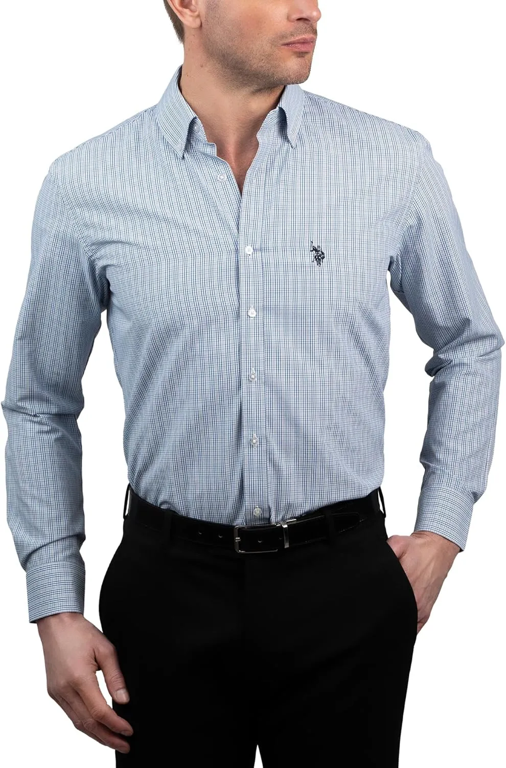 U.S. Polo Assn. Slim Fit Long Sleeve Button Down Dress Shirts for Men Wrinkle Free Long Sleeve Shirt Mens Formal Stretch