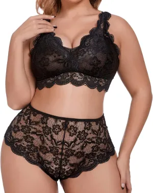 Valentines Day Lingerie for Women Plus Size Lingerie Set for Women Sexy Lace Halter Bralette High Waist Panty Set for Women