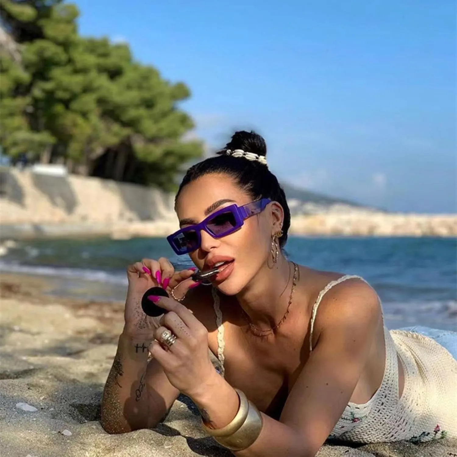 Vintage Small Rectangle Gradient Sunglasses for Women Fashion Frame Elegant