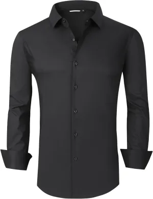WARHORSEE Mens Dress Shirts Long Sleeve Performance 4-Way Stretch Wrinkle Free Casual Button Down Shirt