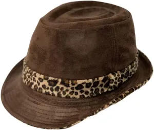 WITHMOONS Leopard Band Fedora Hat Short Brim Suede Trilby LD61466