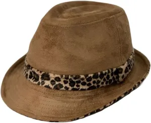 WITHMOONS Leopard Band Fedora Hat Short Brim Suede Trilby LD61466