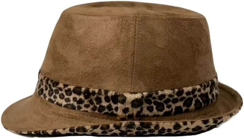 WITHMOONS Leopard Band Fedora Hat Short Brim Suede Trilby LD61466