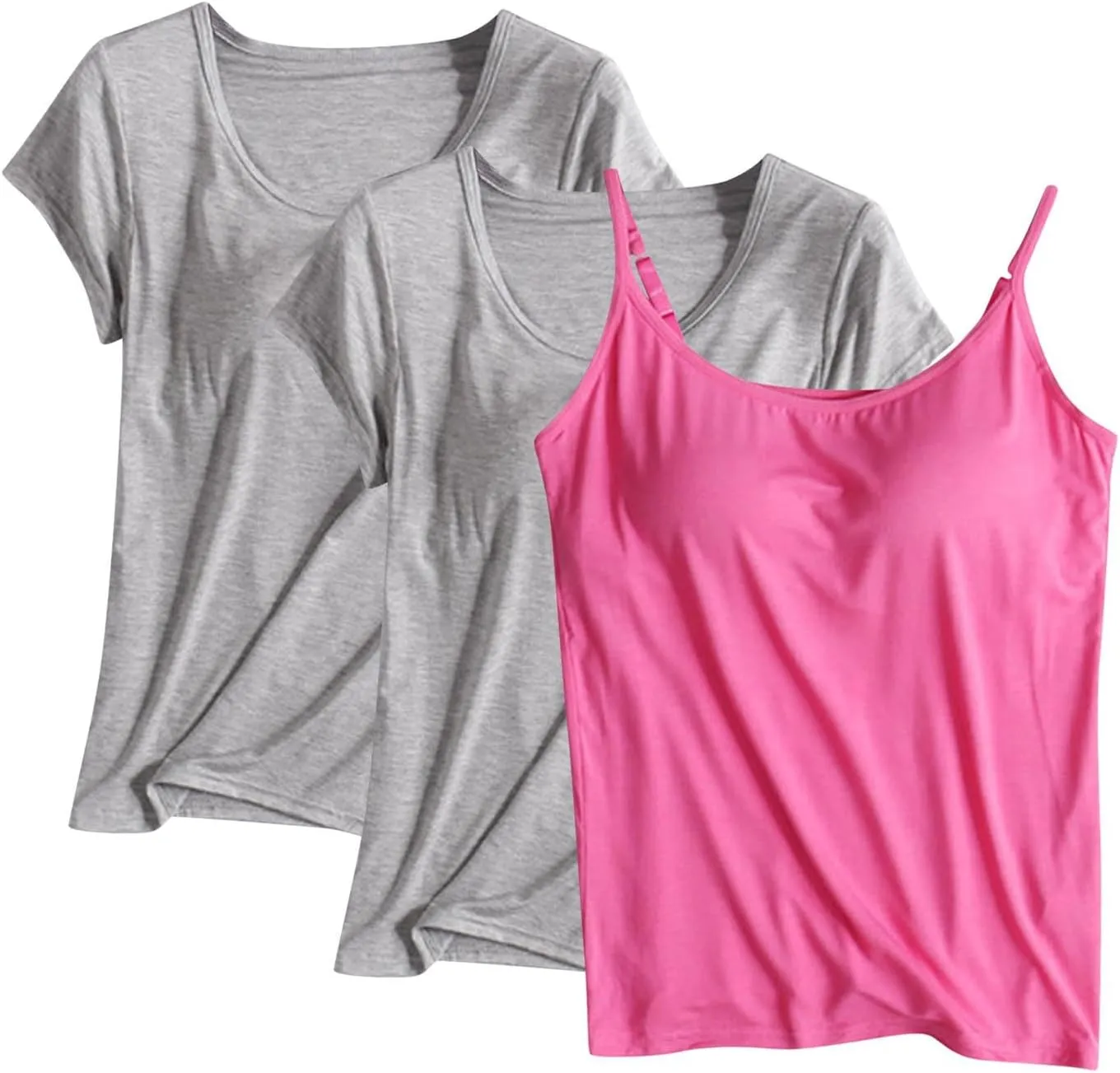 Women Active Quick Dry Stretch Shirt 3 Piece Ultra Soft Built in Bra Homewear Tops Solid Color Breathable Loungewear