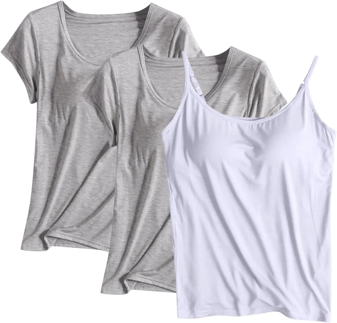Women Active Quick Dry Stretch Shirt 3 Piece Ultra Soft Built in Bra Homewear Tops Solid Color Breathable Loungewear