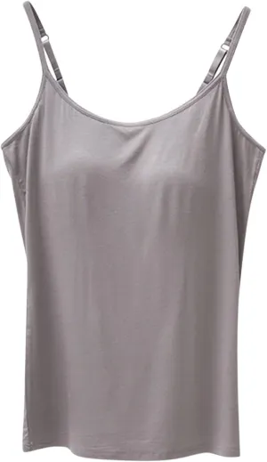 Women Cami Bra Basic Strap Tank Tops with Padded Workout Yoga Racerback Tanks Top Built in Shelf Camisole