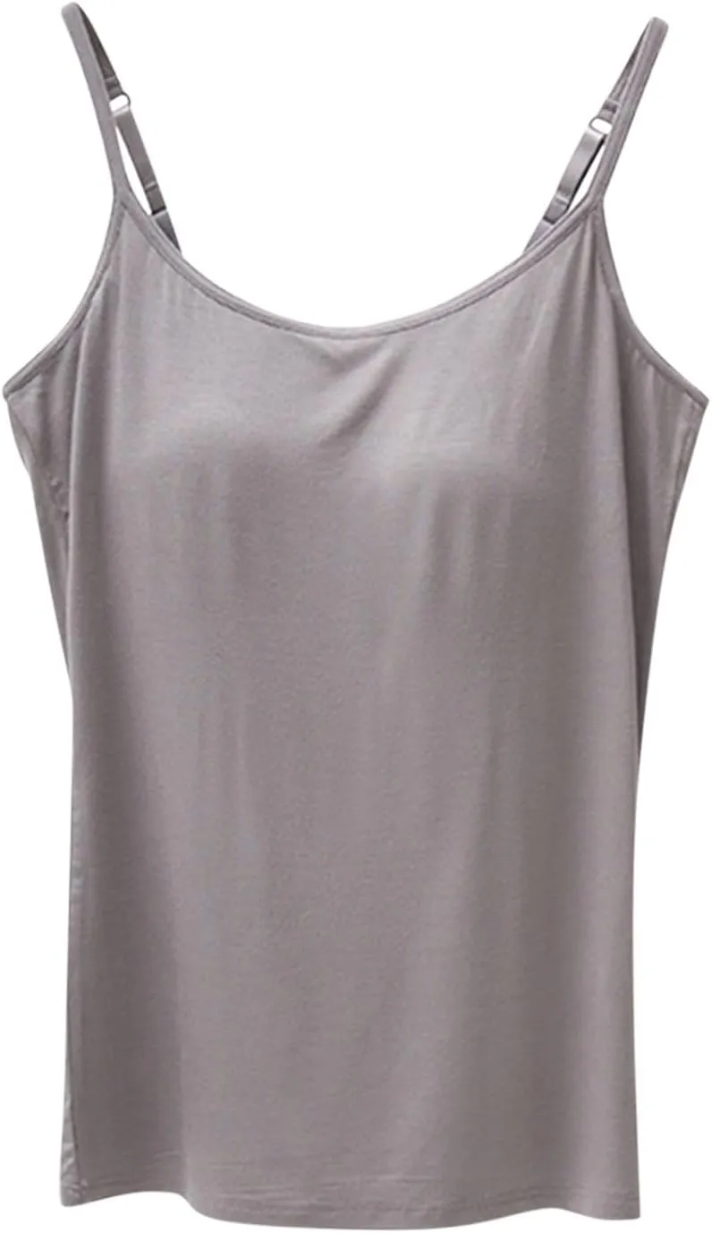 Women Cami Bra Basic Strap Tank Tops with Padded Workout Yoga Racerback Tanks Top Built in Shelf Camisole