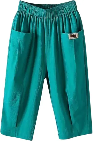 Women Capri Pants for Summer 2024 Casual Linen Cotton Plus Size Capris Loose Fitted Cropped Pants with Pocket