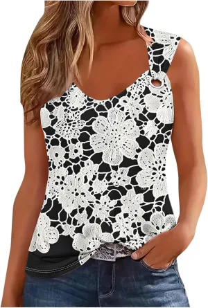 Women Cotton Eyelet Tank Top Cozy Wide Strap Tee Shirt Flowy Loose Sleeveless Tshirts Lightweight Soft Blouse for Summer