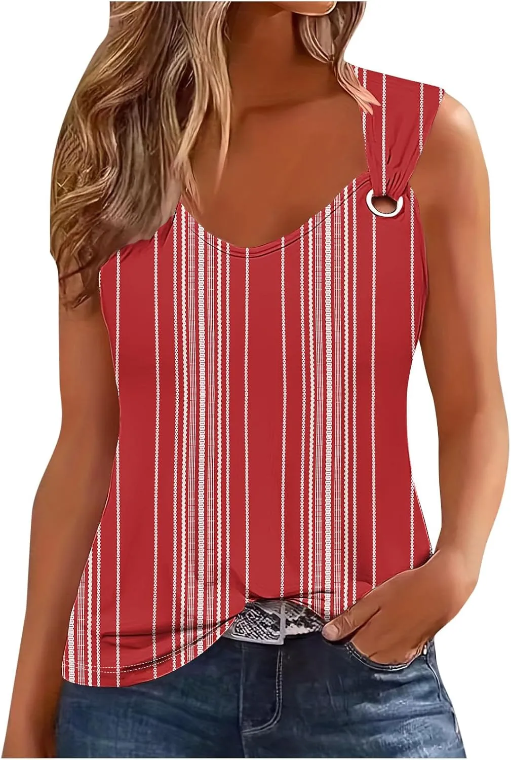Women Cotton Eyelet Tank Top Cozy Wide Strap Tee Shirt Flowy Loose Sleeveless Tshirts Lightweight Soft Blouse for Summer