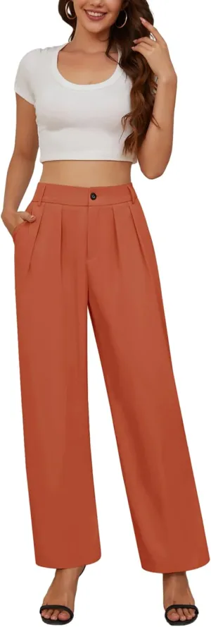 Women High Waist Wide Leg Pants Business Work Trousers Casual Long Straight Pants