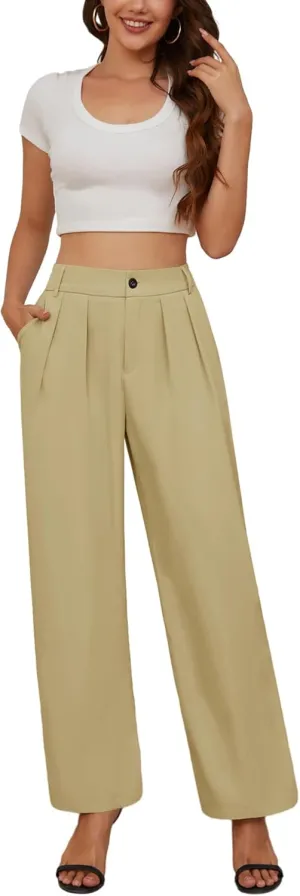 Women High Waist Wide Leg Pants Business Work Trousers Casual Long Straight Pants