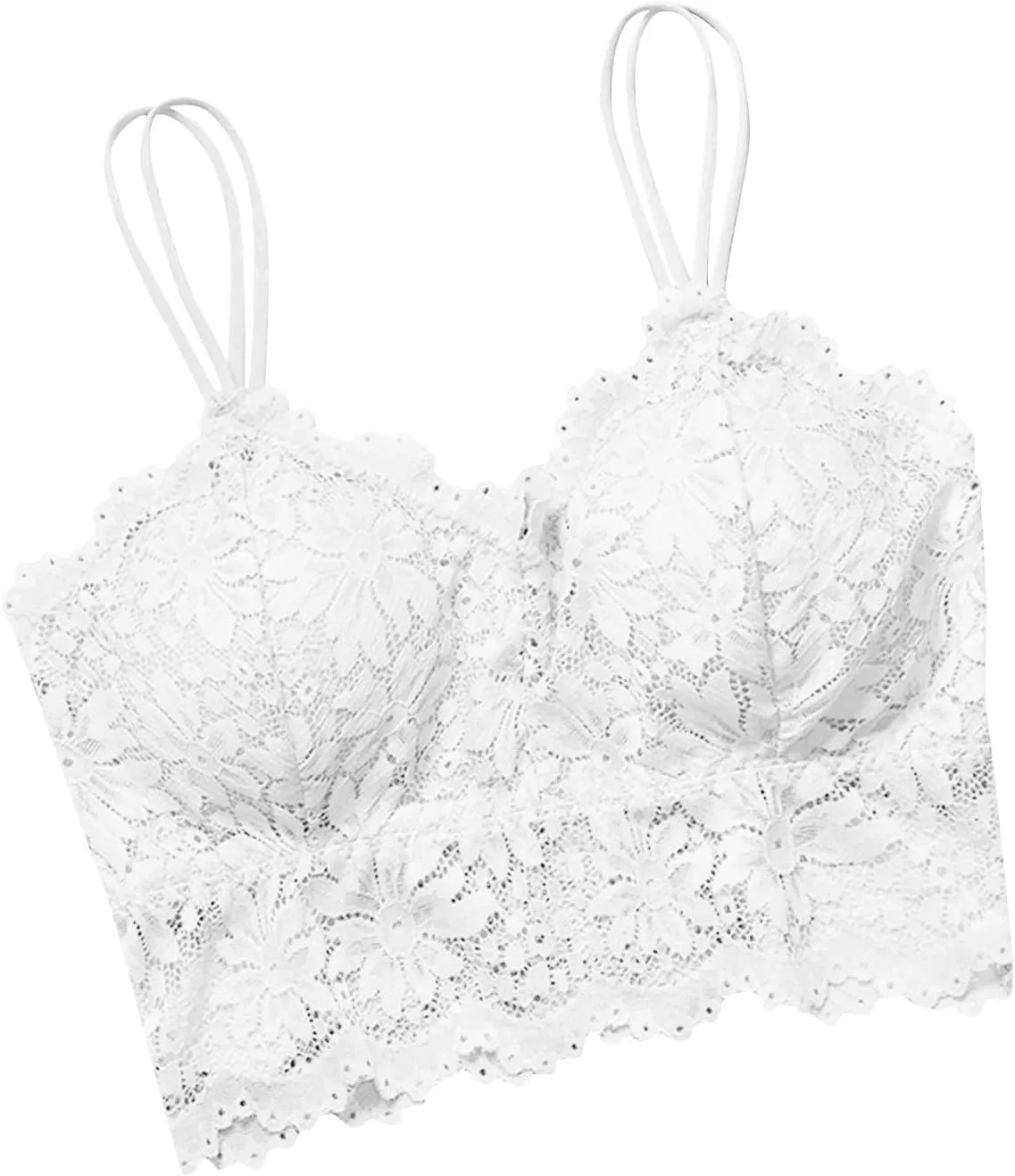 Women Lace Camisole with Built in Bra Sleeveless Scalloped Trim Padded Bralette Sexy V-Neck Undershirt Crop Tank Tops