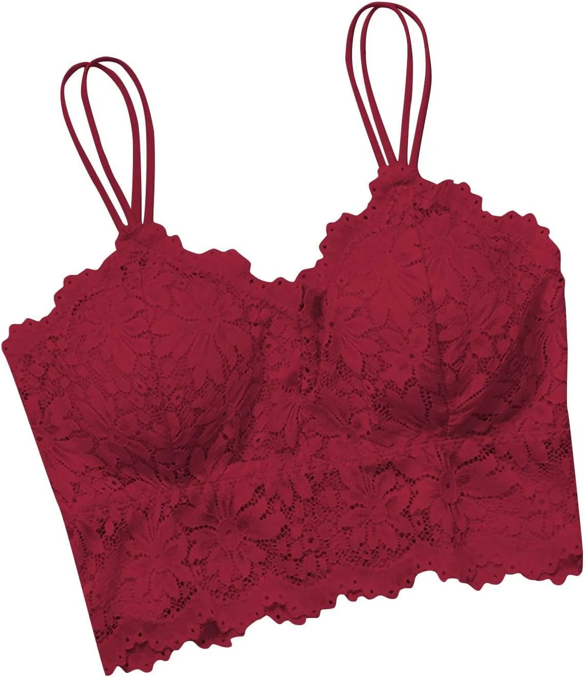 Women Lace Camisole with Built in Bra Sleeveless Scalloped Trim Padded Bralette Sexy V-Neck Undershirt Crop Tank Tops