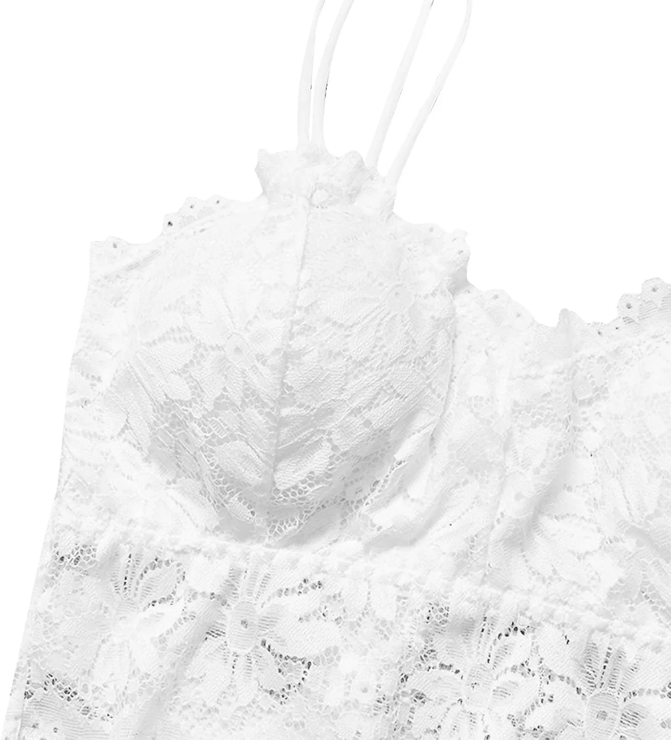 Women Lace Camisole with Built in Bra Sleeveless Scalloped Trim Padded Bralette Sexy V-Neck Undershirt Crop Tank Tops