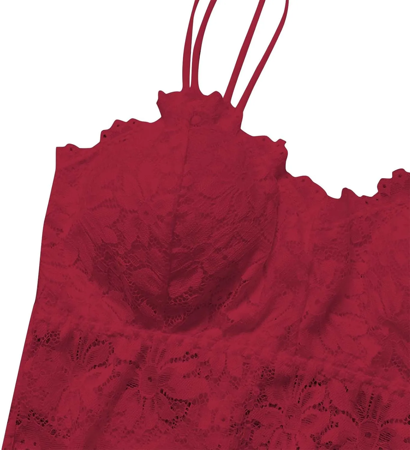 Women Lace Camisole with Built in Bra Sleeveless Scalloped Trim Padded Bralette Sexy V-Neck Undershirt Crop Tank Tops