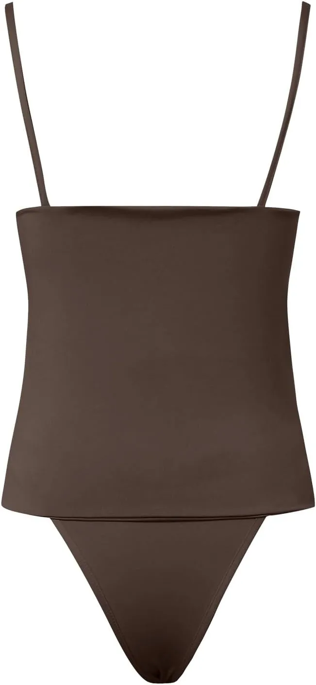 Women Sexy Square Neck Tank Top Summer Y2K Going Out Basic Cami Shirt with Brief Set Double Lined Sleeveless Camisoles