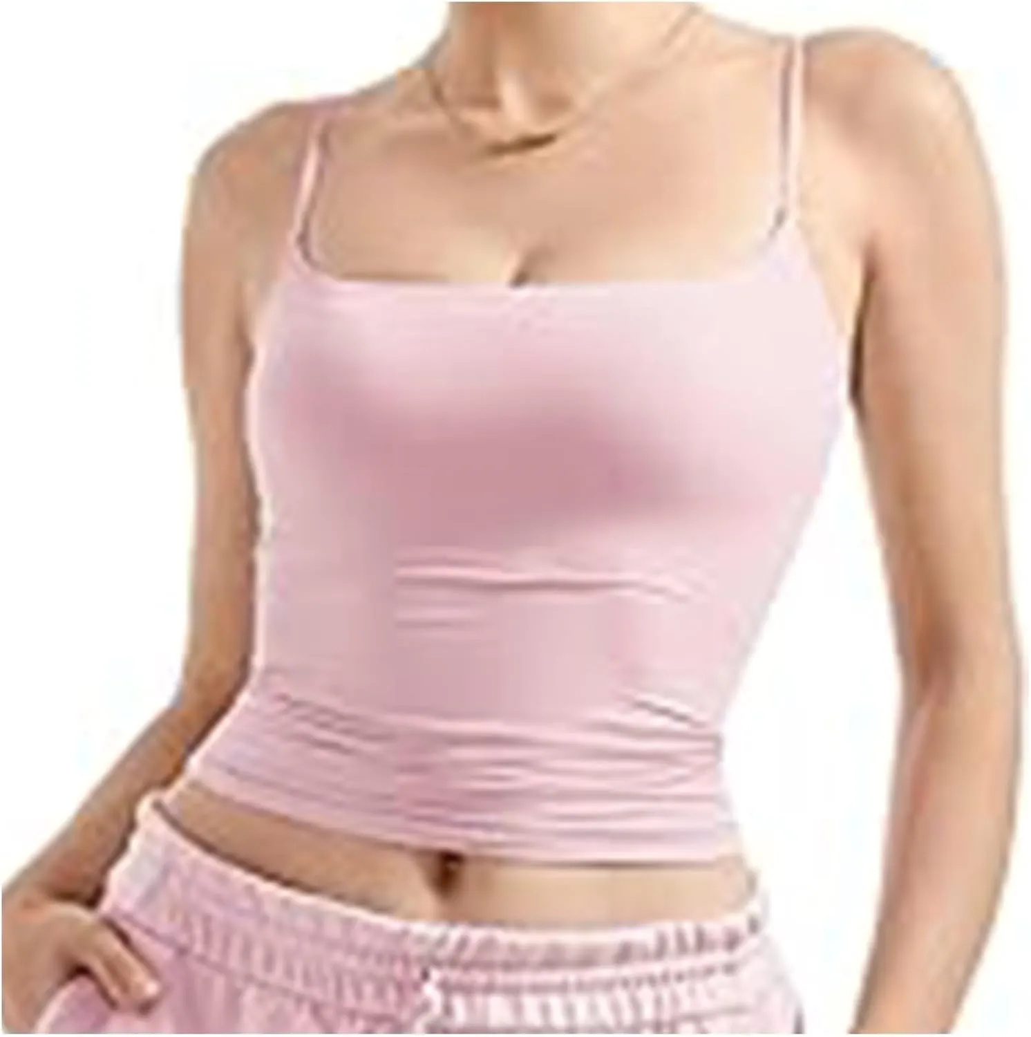 Women Sexy Square Neck Tank Top Summer Y2K Going Out Basic Cami Shirt with Brief Set Double Lined Sleeveless Camisoles