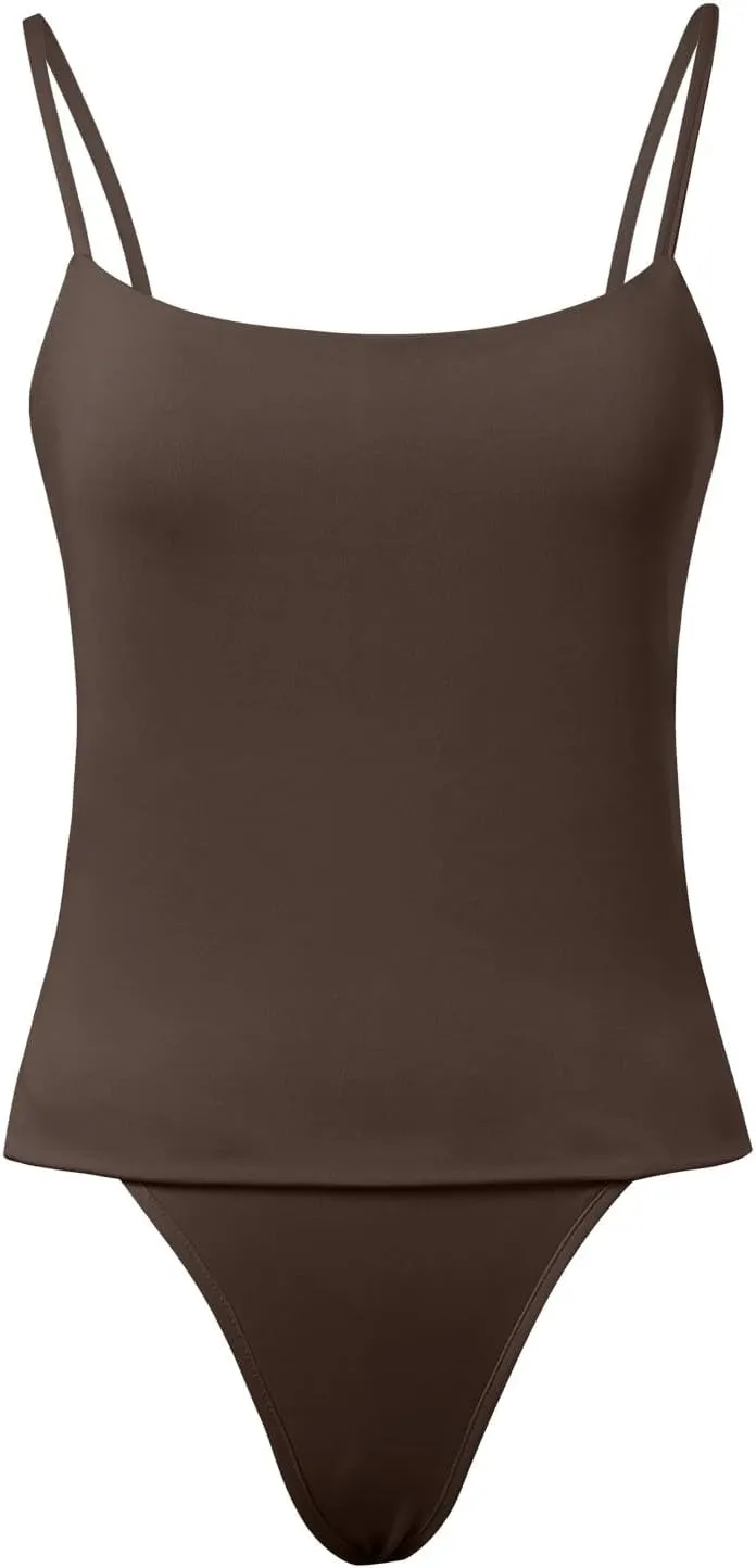 Women Sexy Square Neck Tank Top Summer Y2K Going Out Basic Cami Shirt with Brief Set Double Lined Sleeveless Camisoles