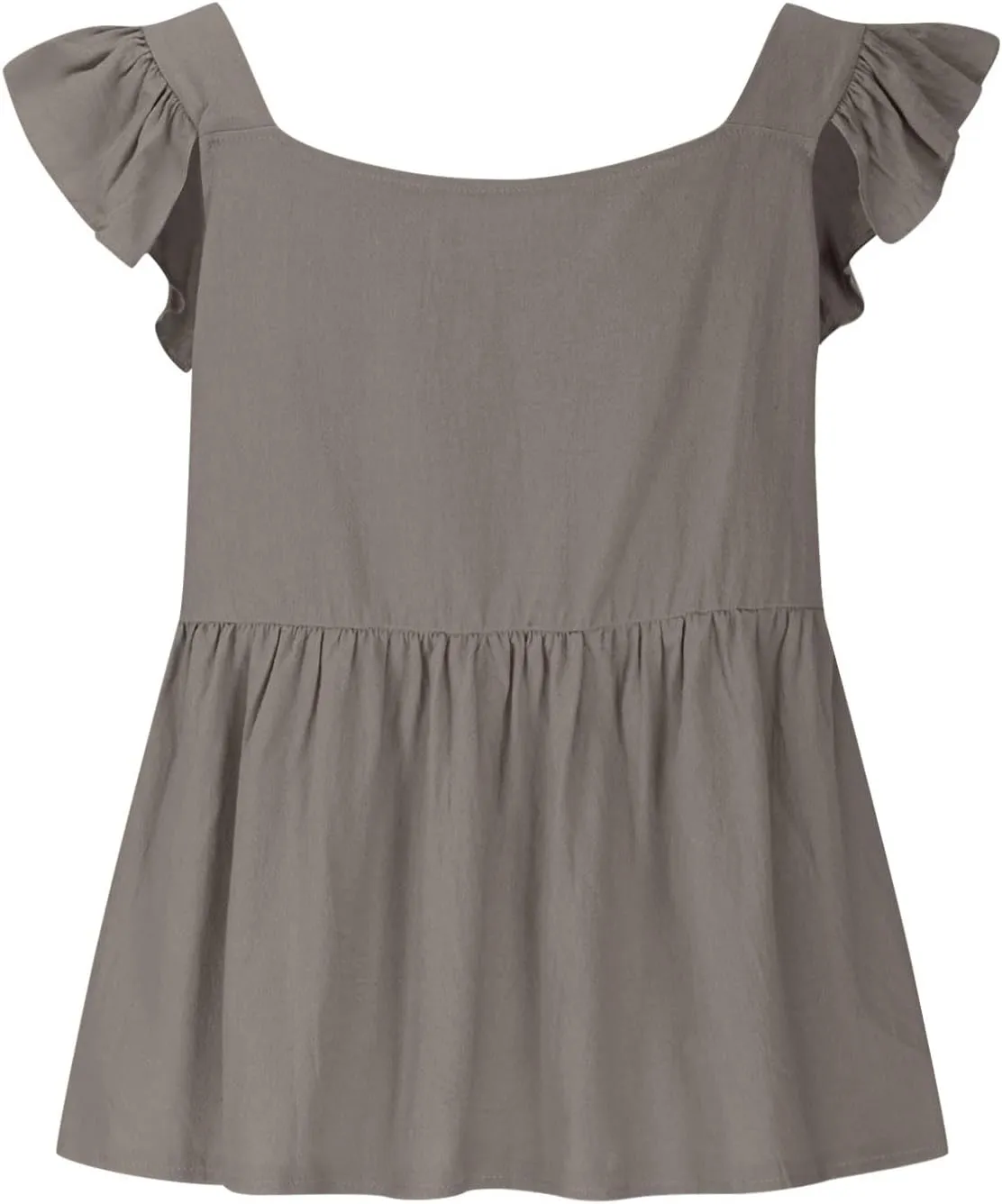 Women Solid Pleated Square Neck Casual Tank Tops, Fashion Loose Cap Sleeve Summer Babydoll Shirts Daily Casual Clothes