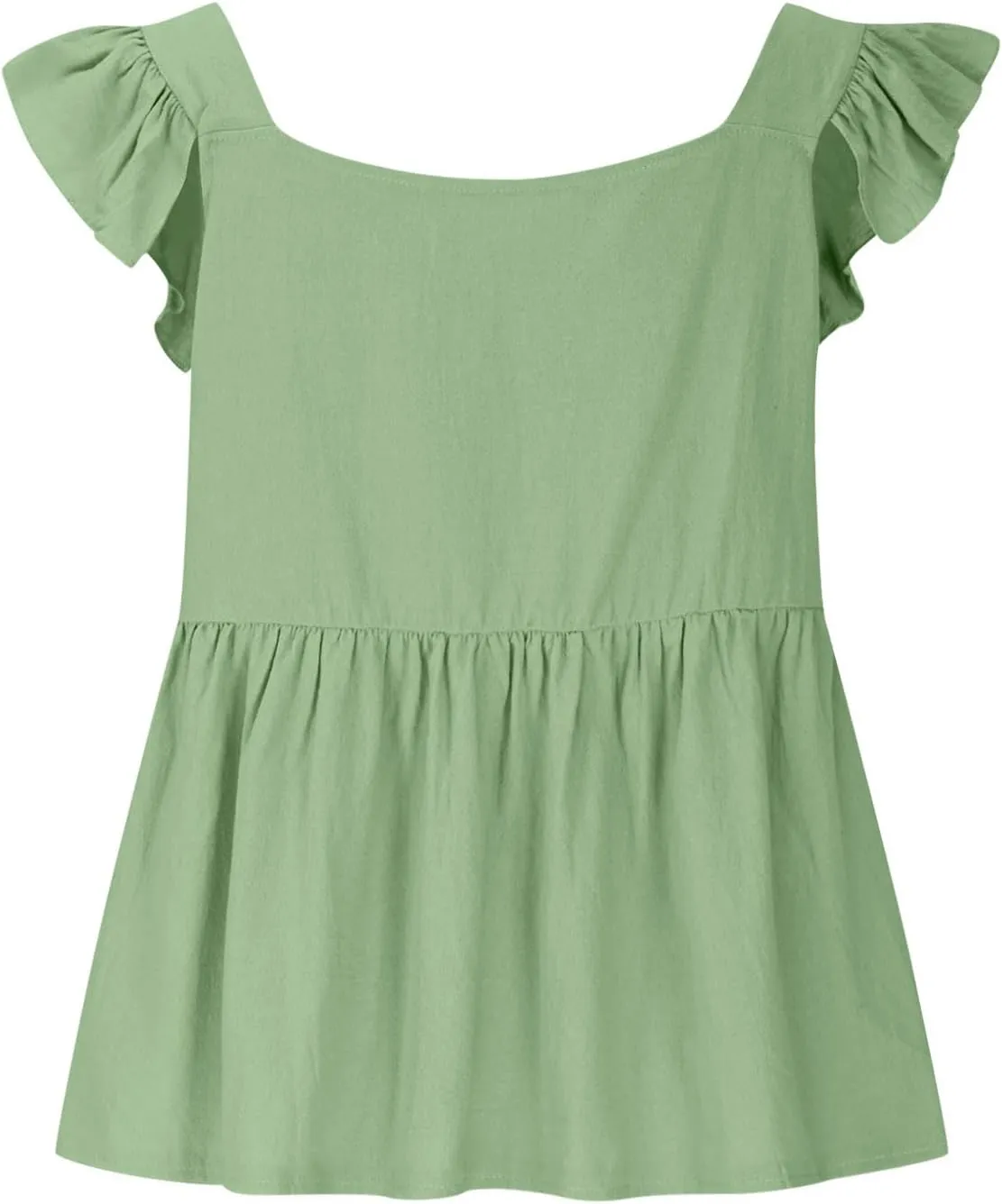 Women Solid Pleated Square Neck Casual Tank Tops, Fashion Loose Cap Sleeve Summer Babydoll Shirts Daily Casual Clothes